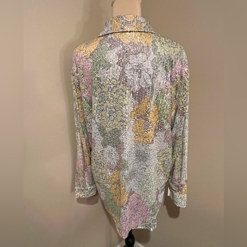 Moon Ryder Sequin Floral Button Down Shirt, size M - Picture 2 of 7